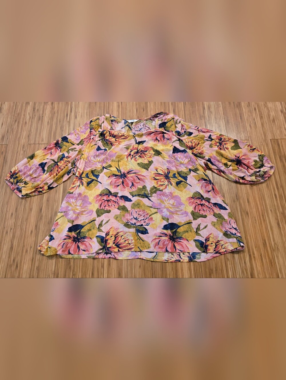 Terra & Sky Floral Puff-Sleeve Tunic in Pink and Yellow